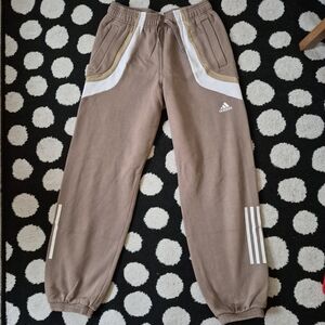 Adidas Tan Fleece Track Pants Loose Fit Xs